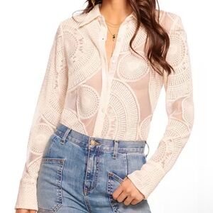 Ramy Brook Cream Lace Button Down Shirt